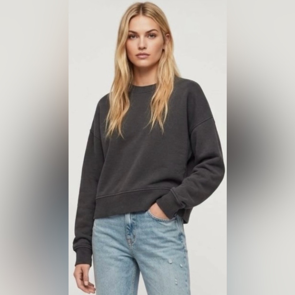 AllSaints Washed Black Semi Cropped Marna Sweatshirt 🖤Oversized